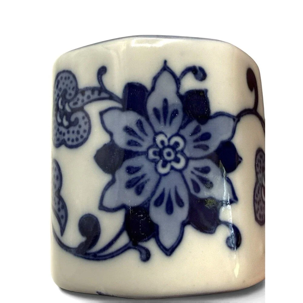 Pier 1 Imports Set of 4 Porcelain Napkin Holders Blue & White Chinoiserie NOS